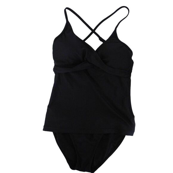 SEAFOLLY Tankini Black 2 Piece Swimsuit Soft Cup ANTHROPOLOGIE US Size 6 - Picture 1 of 8